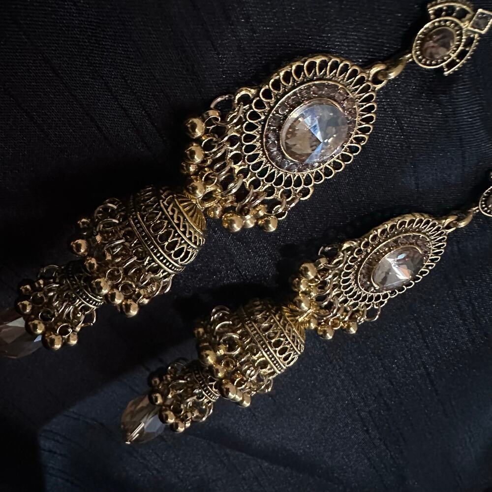 Bollywood Desi Boho Jhumka Oxidized Gold Tone Tiered Earrings